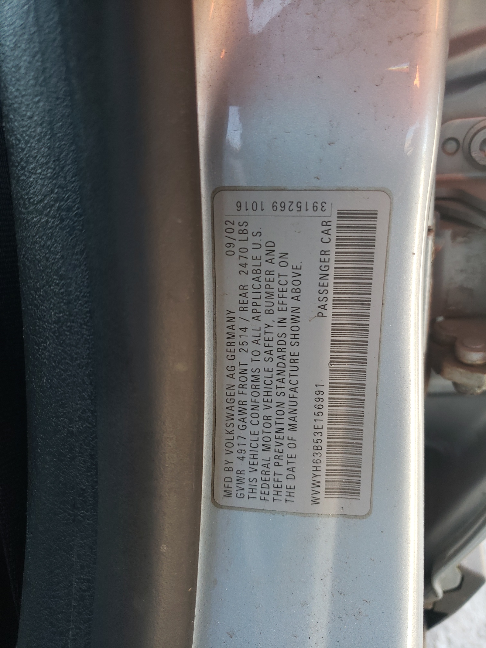 WVWYH63B53E156991 2003 Volkswagen Passat Glx 4Motion