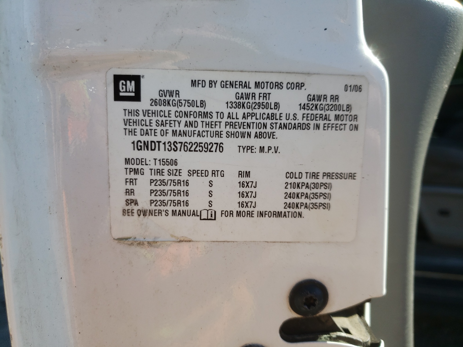 1GNDT13S762259276 2006 Chevrolet Trailblazer Ls