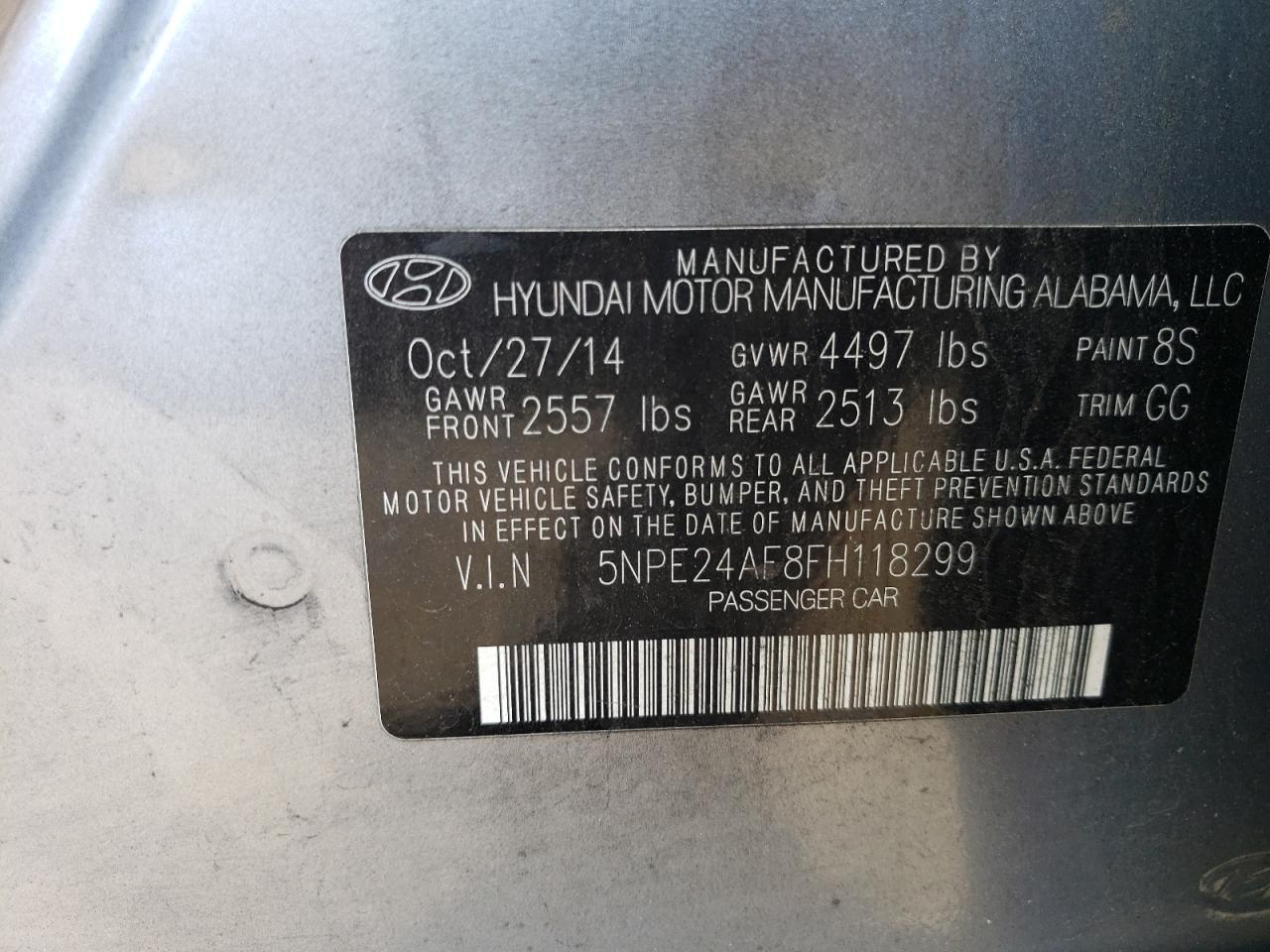 5NPE24AF8FH118299 2015 Hyundai Sonata Se