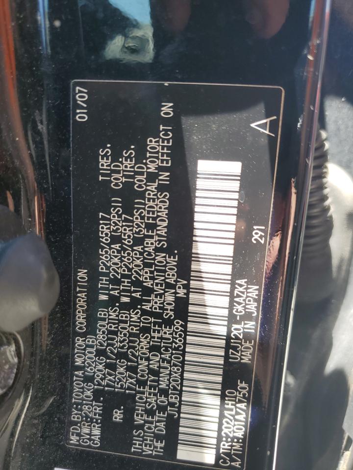 2007 Lexus Gx 470 VIN: JTJBT20X870136599 Lot: 65785905