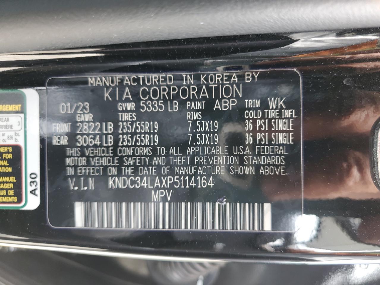 2023 Kia Ev6 Light VIN: KNDC34LAXP5114164 Lot: 58645904