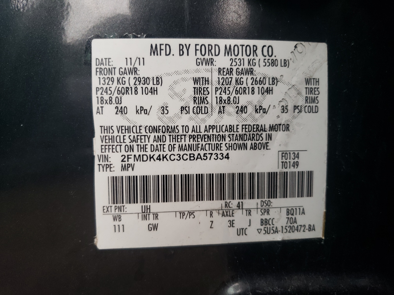 2FMDK4KC3CBA57334 2012 Ford Edge Limited