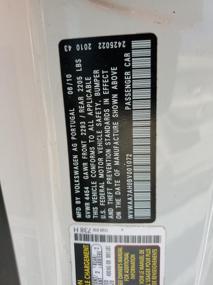 2011 Volkswagen Eos Komfort VIN: WVWAA7AH0BV001072 Lot: 59502444