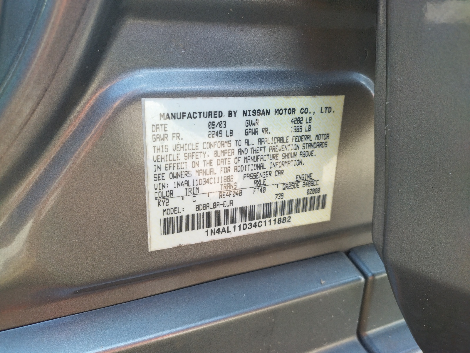 1N4AL11D34C111882 2004 Nissan Altima Base
