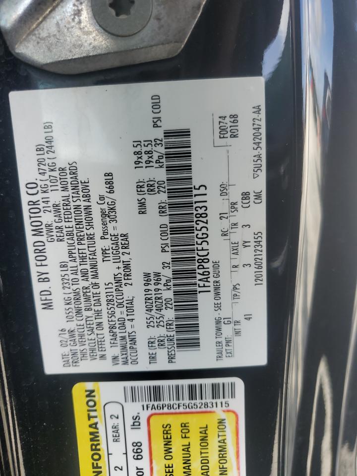 2016 Ford Mustang Gt VIN: 1FA6P8CF5G5283115 Lot: 57572634