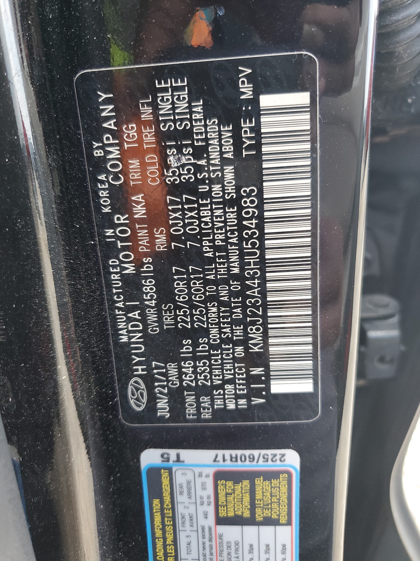 KM8J23A43HU534983 2017 Hyundai Tucson Se