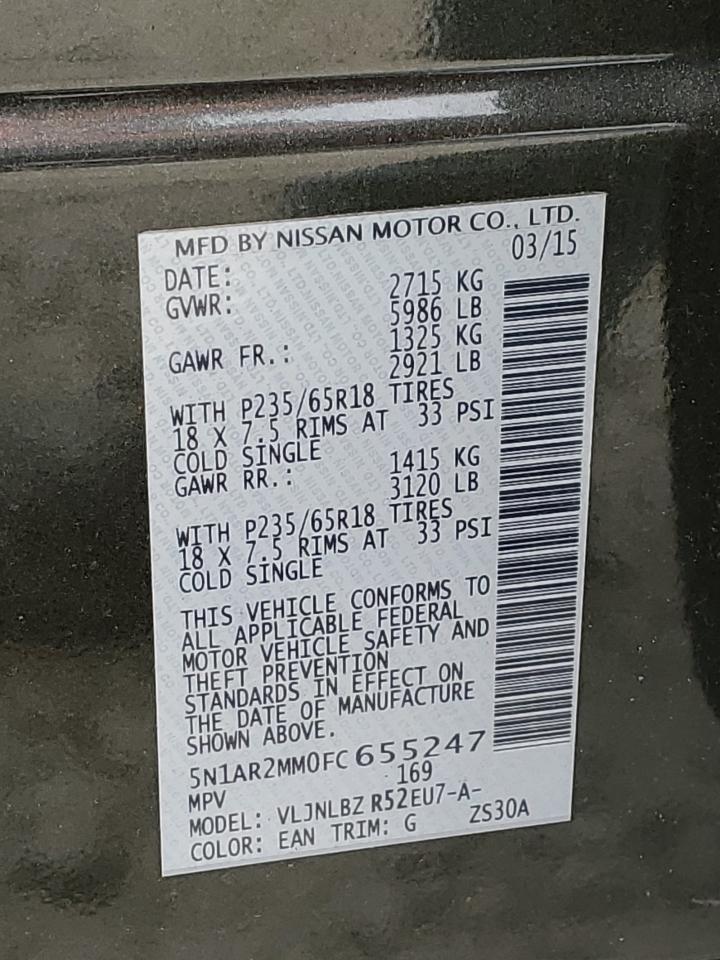 2015 Nissan Pathfinder S VIN: 5N1AR2MM0FC655247 Lot: 57800814