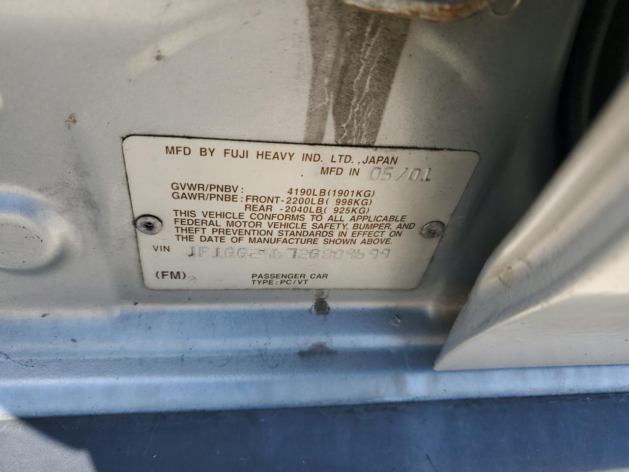 2002 Subaru Impreza Wrx VIN: JF1GG29672G809699 Lot: 74457264