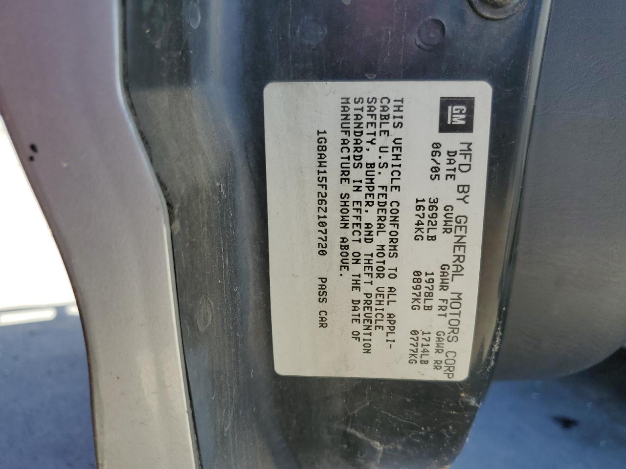 2006 Saturn Ion Level 3 VIN: 1G8AW15F26Z107720 Lot: 59994044