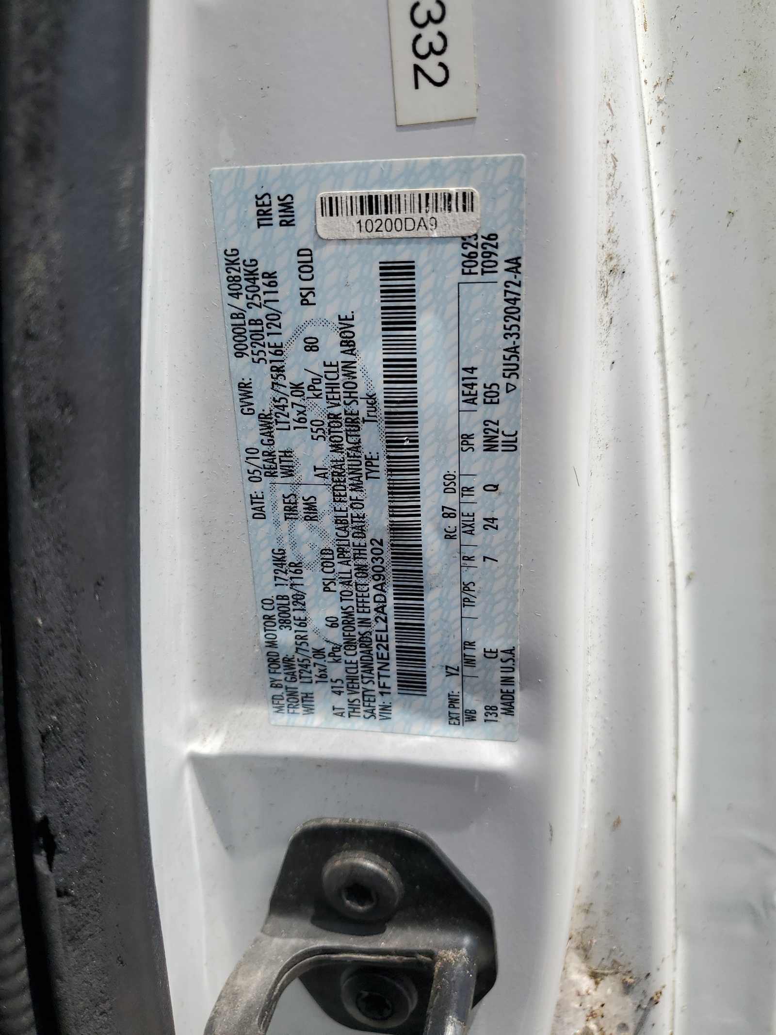 1FTNE2EL2ADA90302 2010 Ford Econoline E250 Van