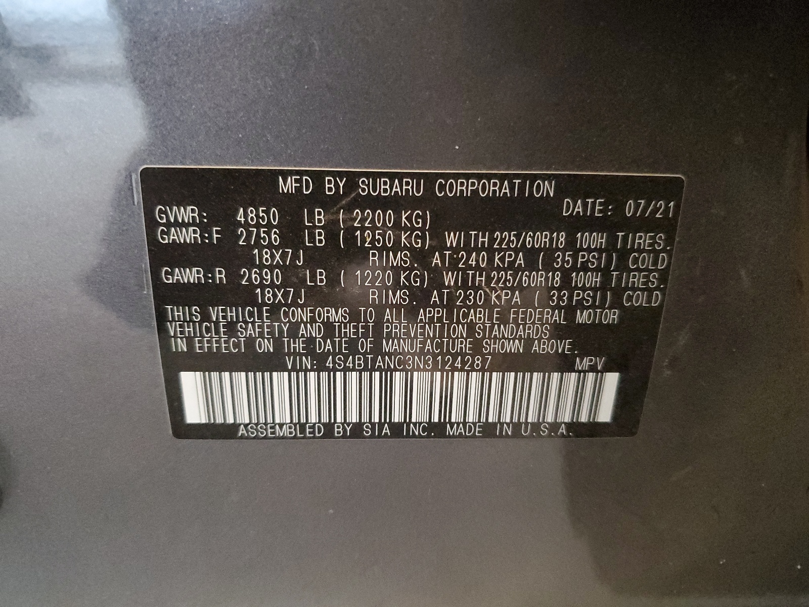 4S4BTANC3N3124287 2022 Subaru Outback Limited