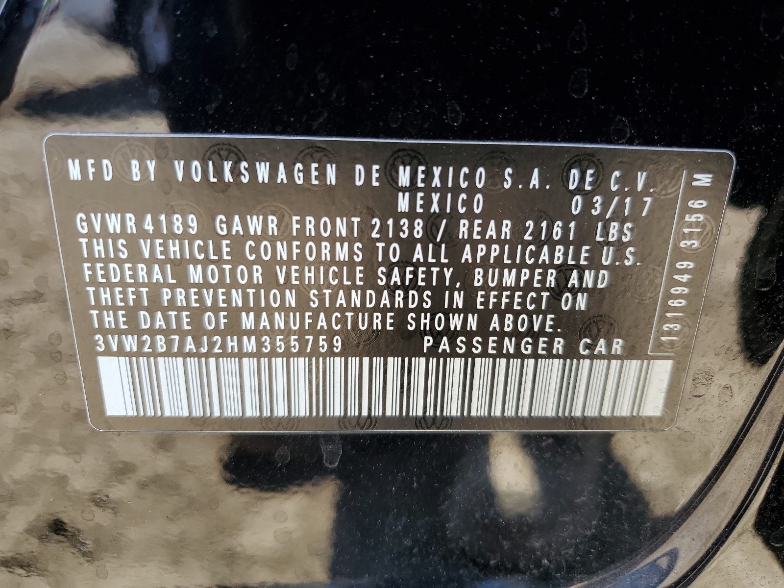 3VW2B7AJ2HM355759 2017 Volkswagen Jetta S