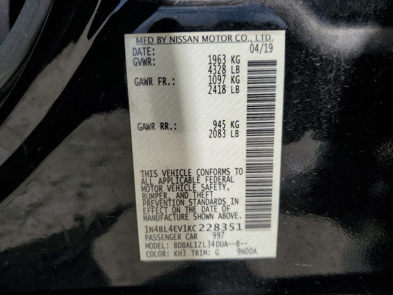 1N4BL4EV1KC228351 2019 NISSAN ALTIMA - Image 14