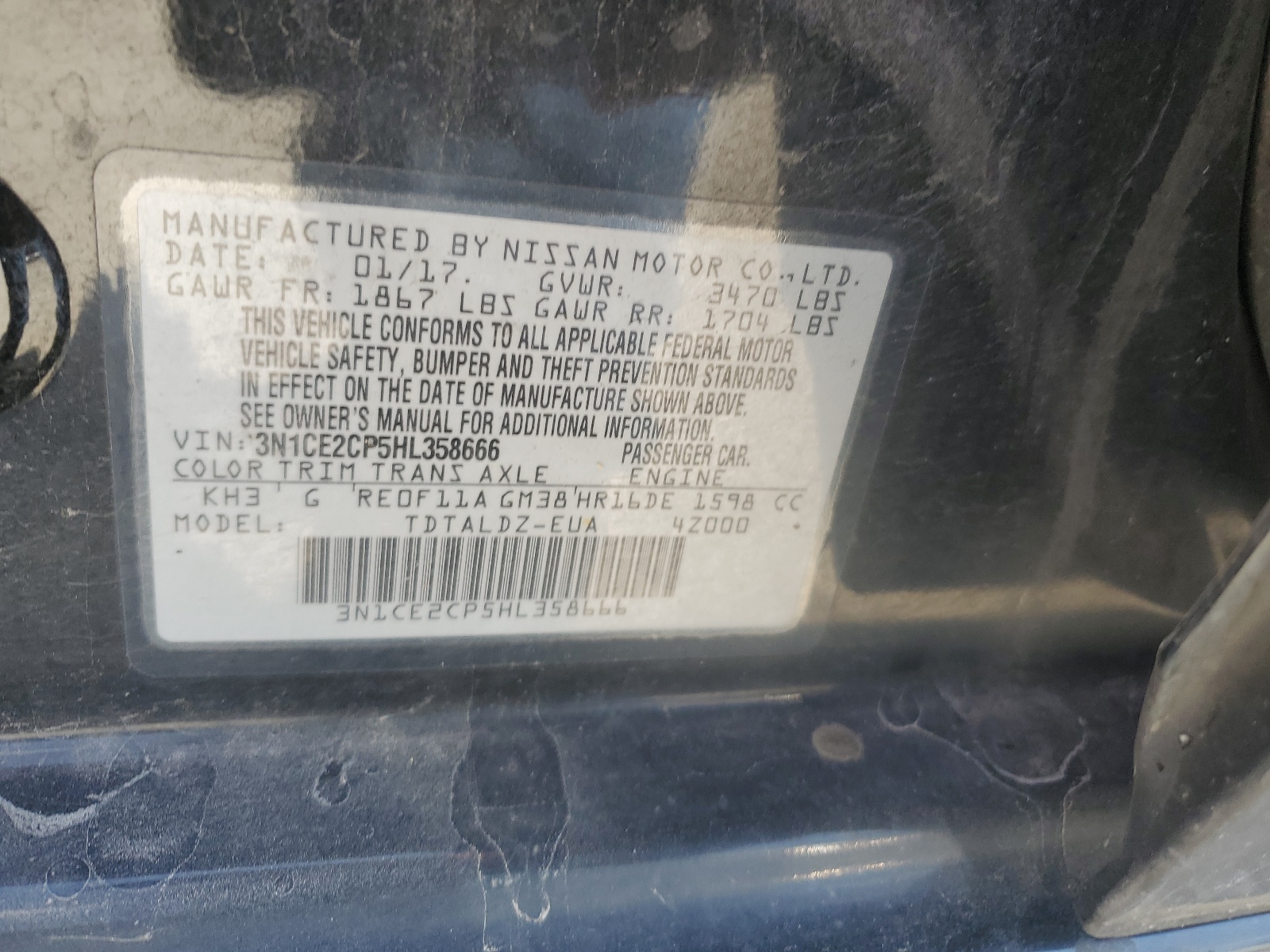 3N1CE2CP5HL358666 2017 Nissan Versa Note S