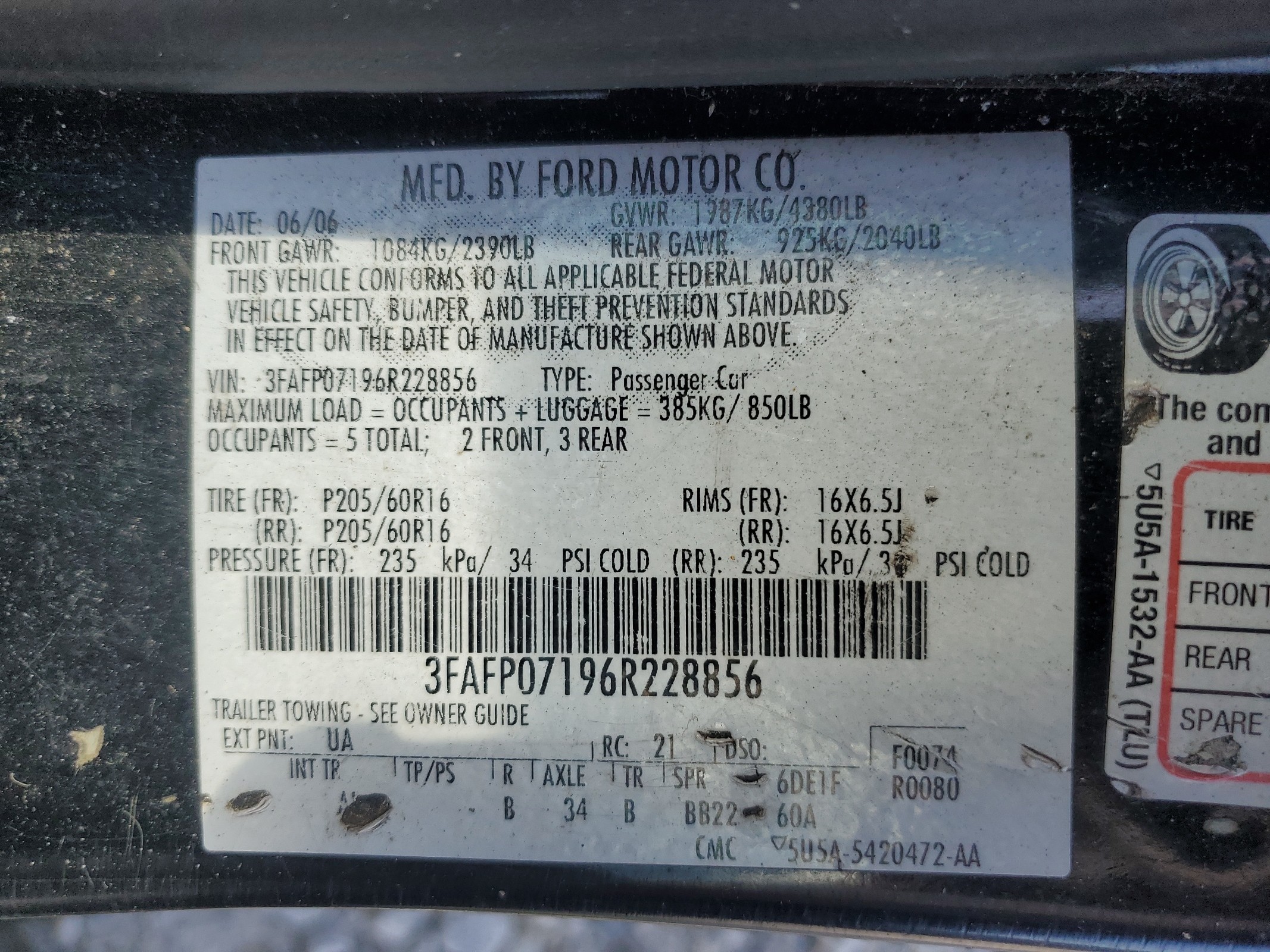 3FAFP07196R228856 2006 Ford Fusion Se