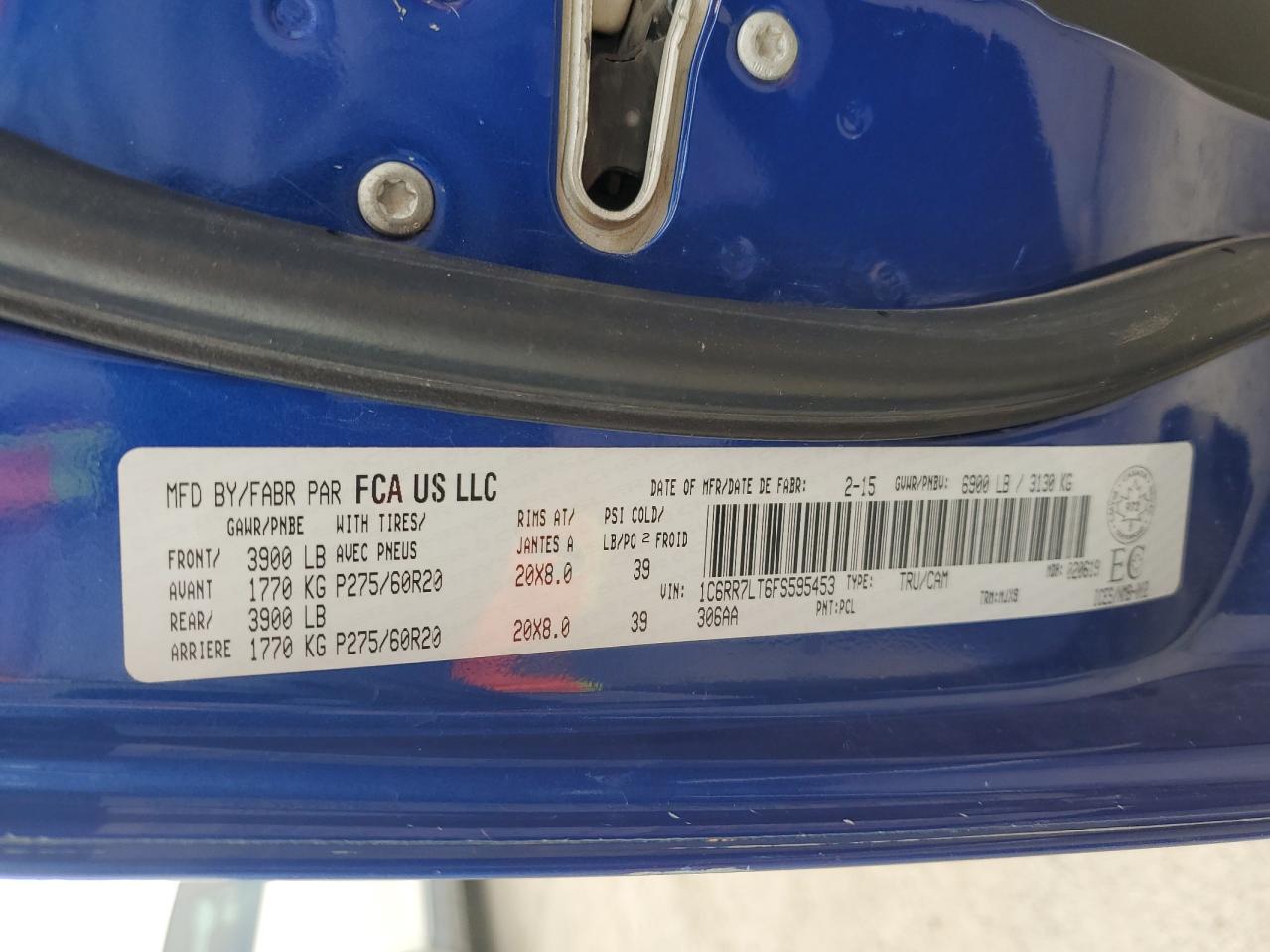 2015 Ram 1500 Slt VIN: 1C6RR7LT6FS595453 Lot: 61262404