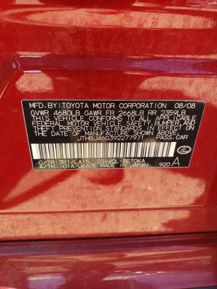 2009 Lexus Es 350 VIN: JTHBJ46G392277971 Lot: 56962934