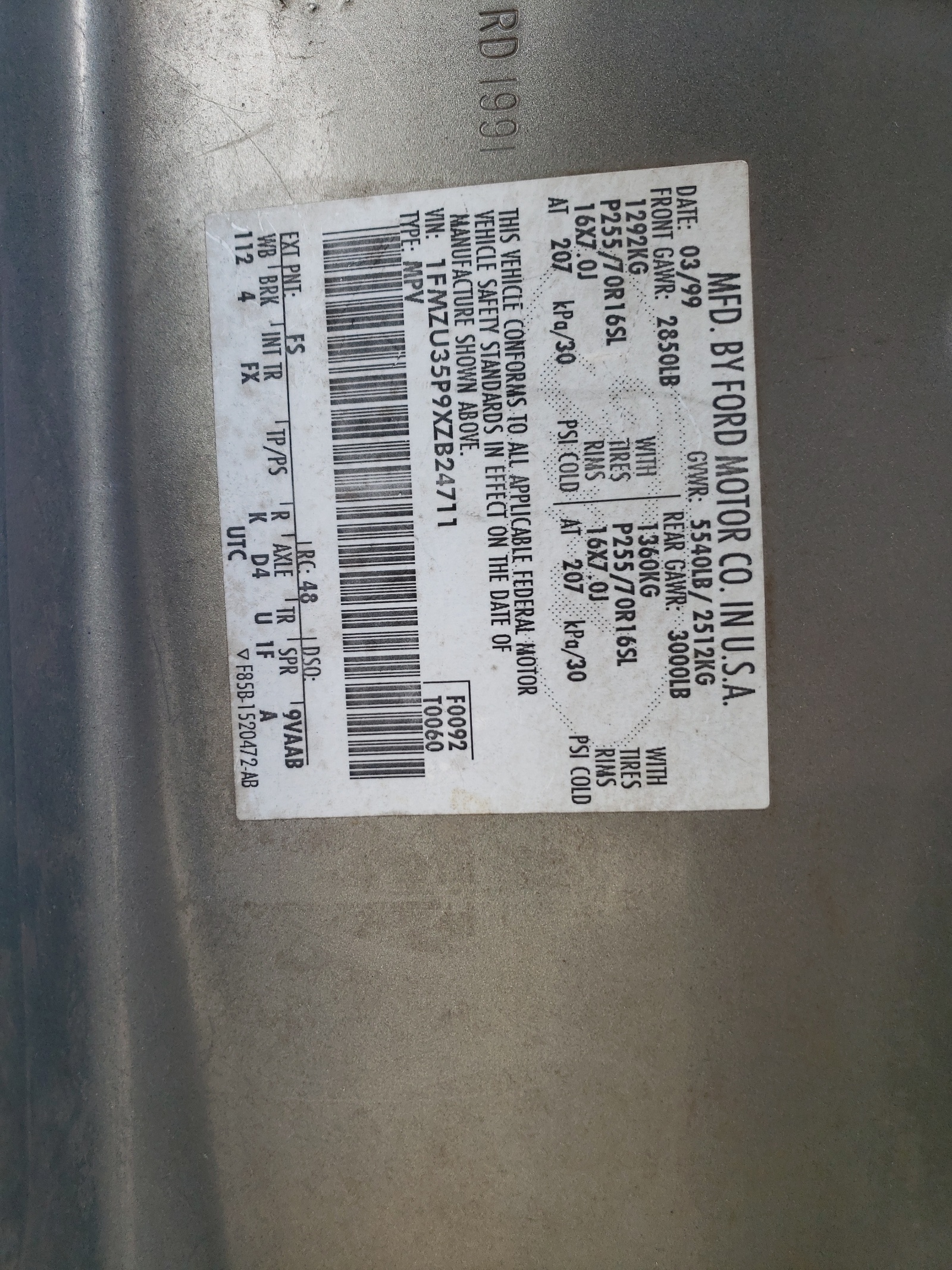 1FMZU35P9XZB24711 1999 Ford Explorer