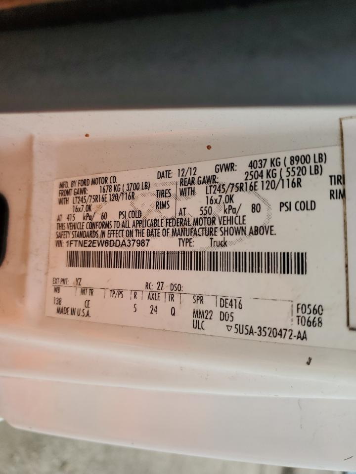 2013 Ford Econoline E250 Van VIN: 1FTNE2EW6DDA37987 Lot: 57677394