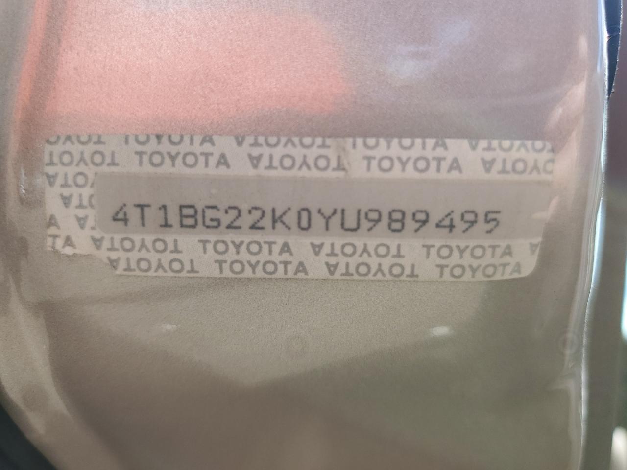 2000 Toyota Camry Ce VIN: 4T1BG22K0YU989495 Lot: 59718094