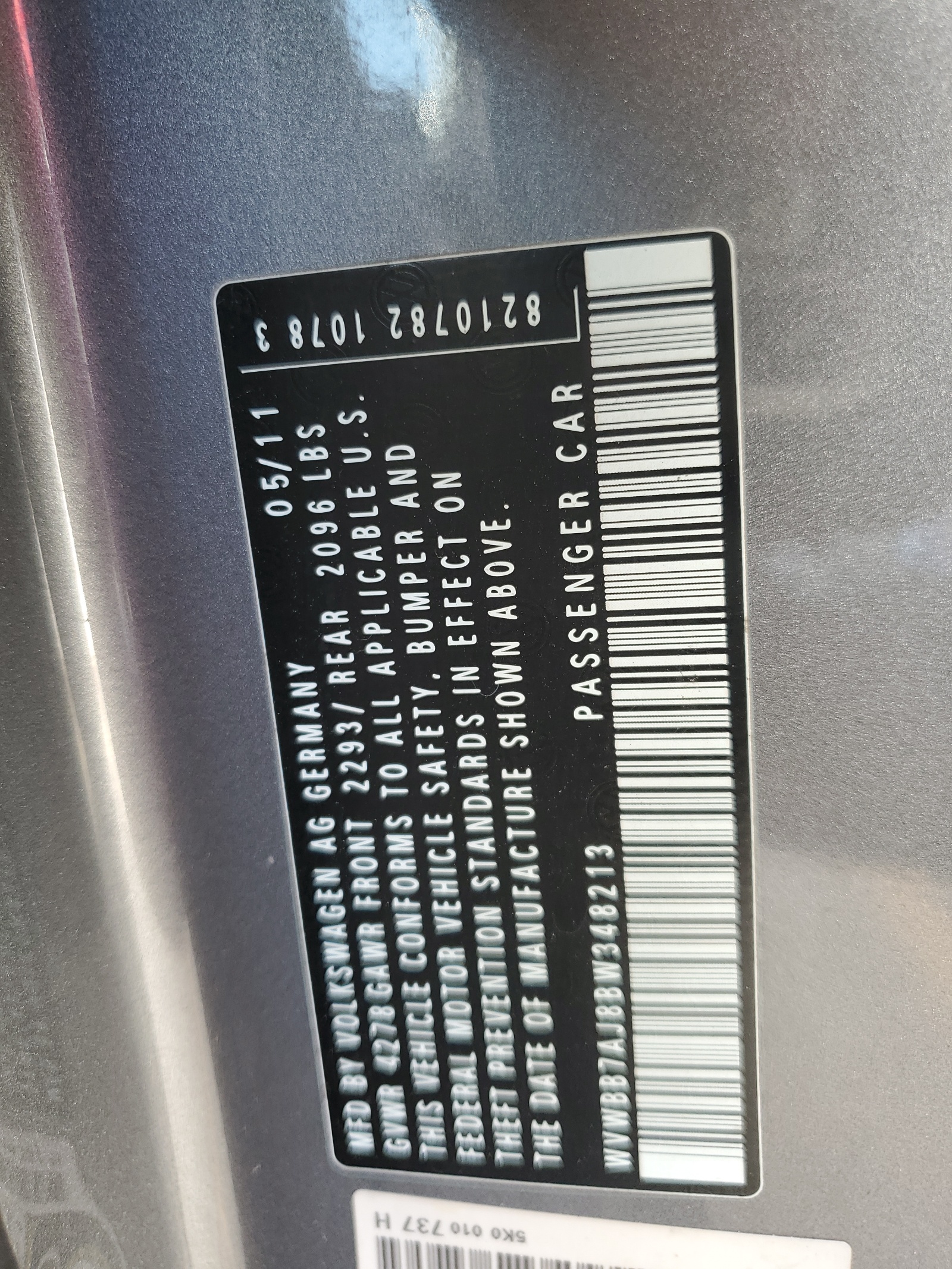 WVWBB7AJ8BW348213 2011 Volkswagen Golf