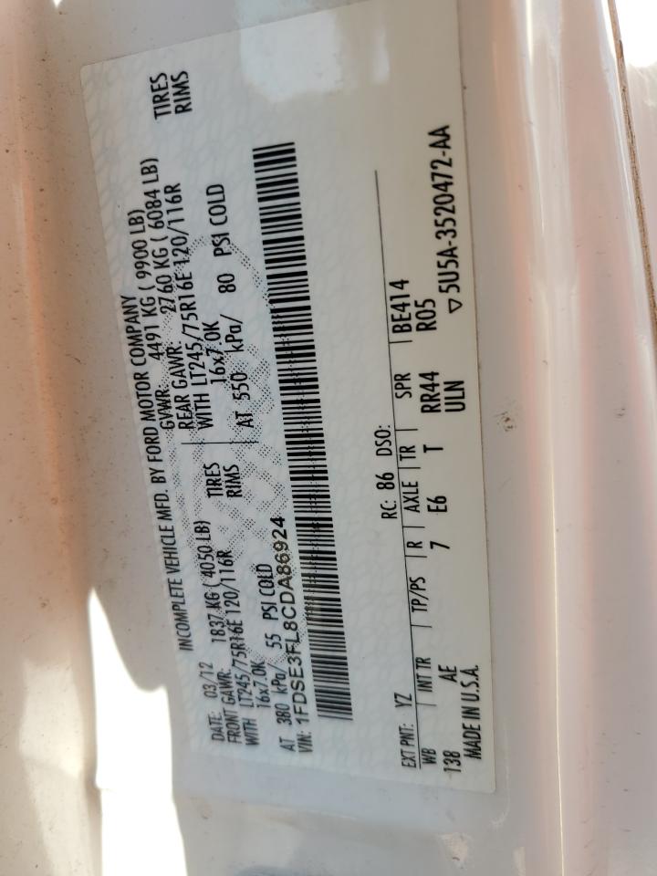 2012 Ford Econoline E350 Super Duty Cutaway Van VIN: 1FDSE3FL8CDA86924 Lot: 59043864