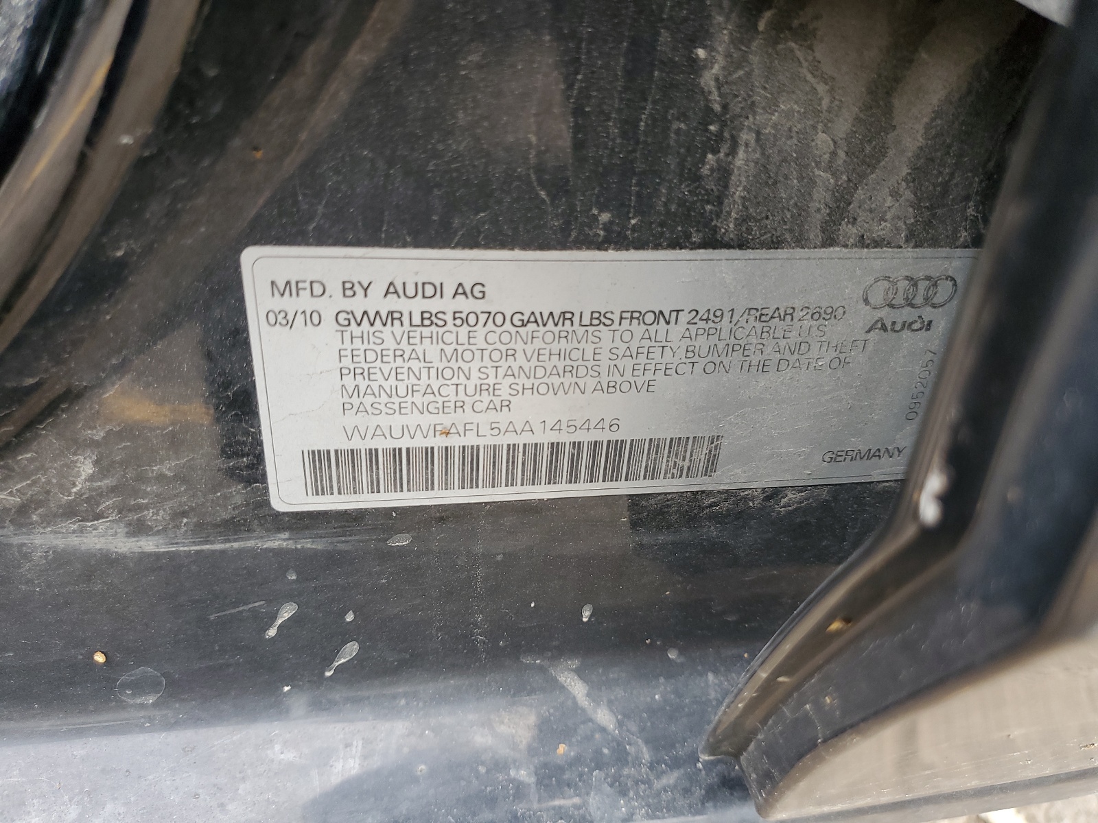 WAUWFAFL5AA145446 2010 Audi A4 Premium Plus