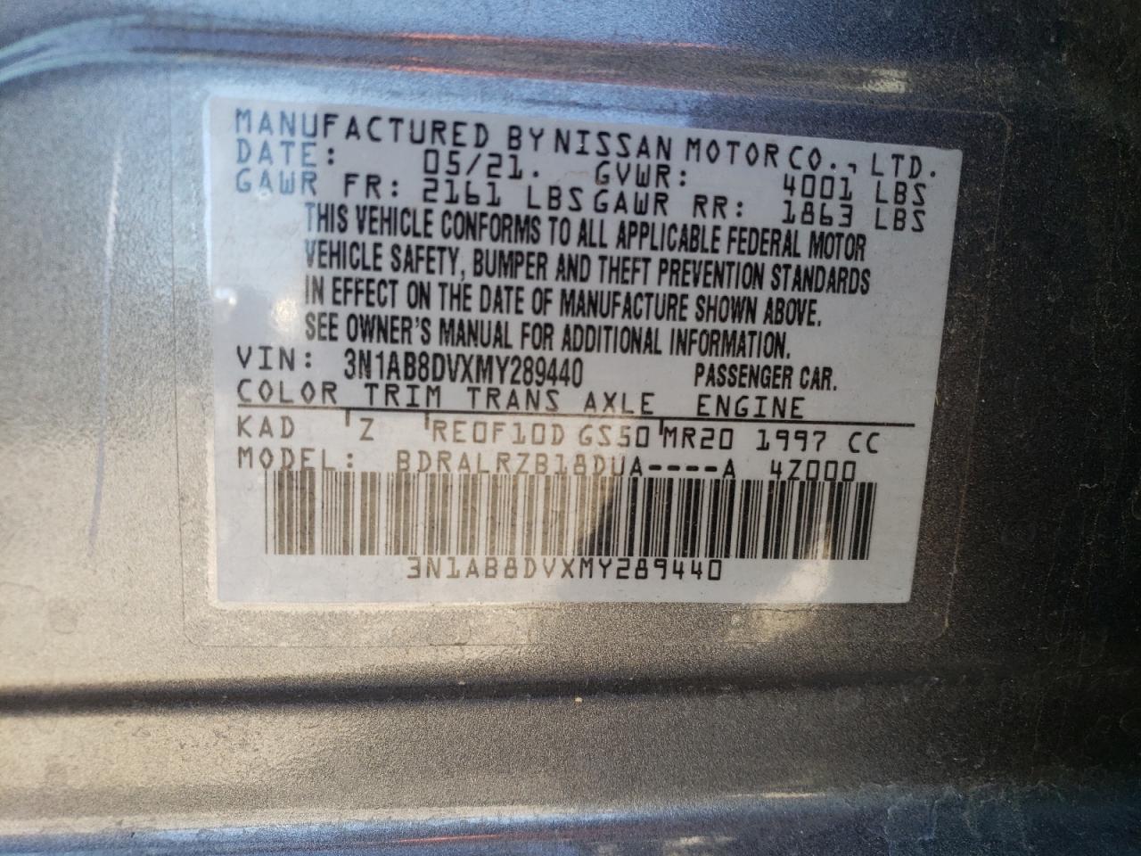 2021 Nissan Sentra Sr VIN: 3N1AB8DVXMY289440 Lot: 57245574