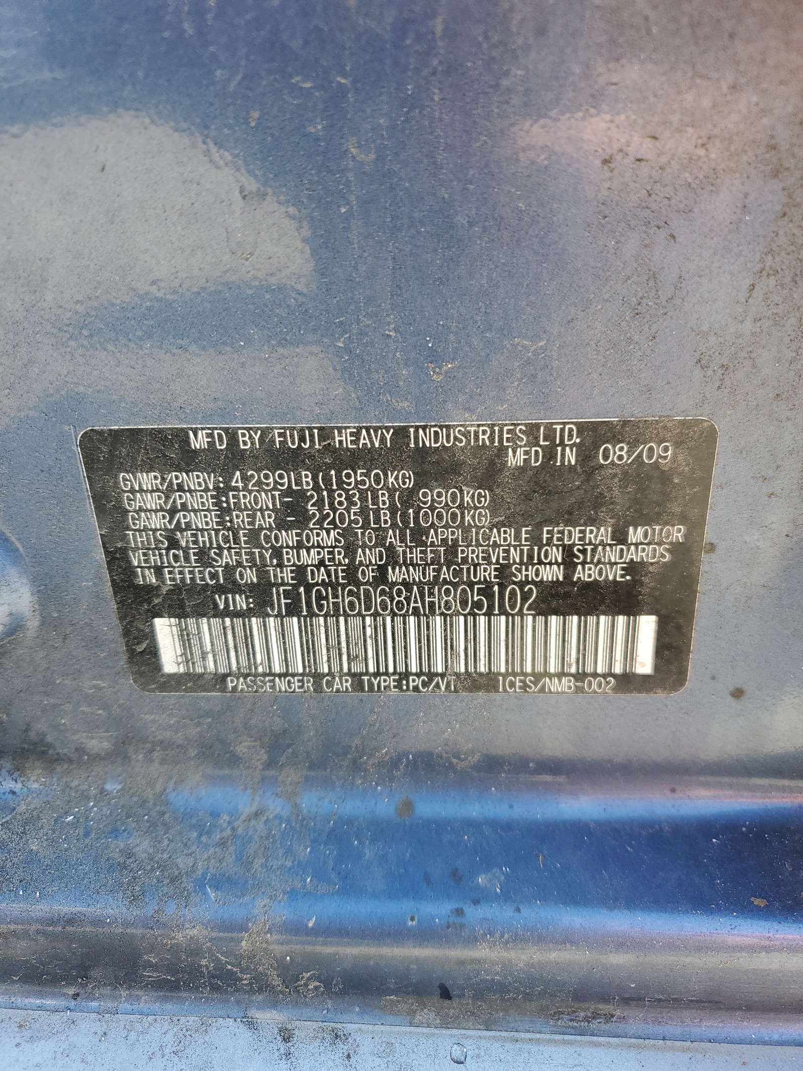 JF1GH6D68AH805102 2010 Subaru Impreza Outback Sport