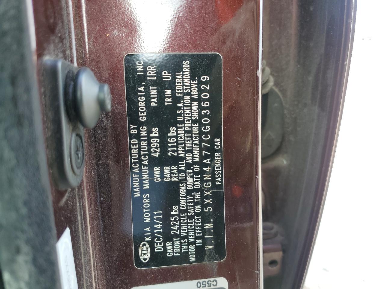 2012 Kia Optima Ex VIN: 5XXGN4A77CG036029 Lot: 58712934