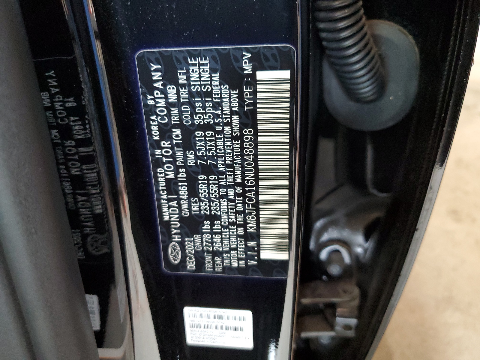 KM8JFCA16NU048898 2022 Hyundai Tucson Sel Convenience