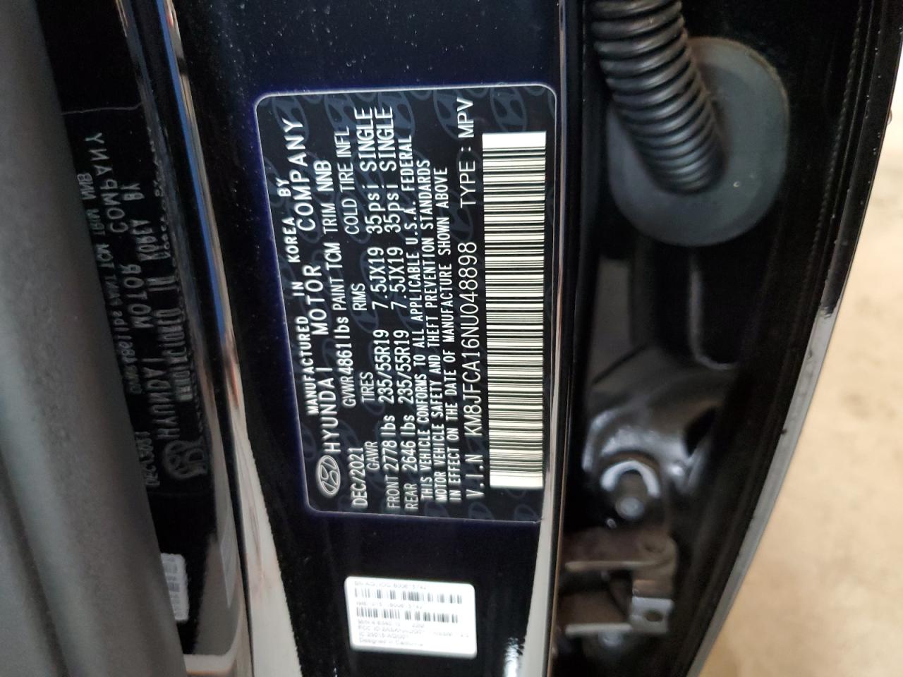 2022 Hyundai Tucson Sel Convenience VIN: KM8JFCA16NU048898 Lot: 57088494