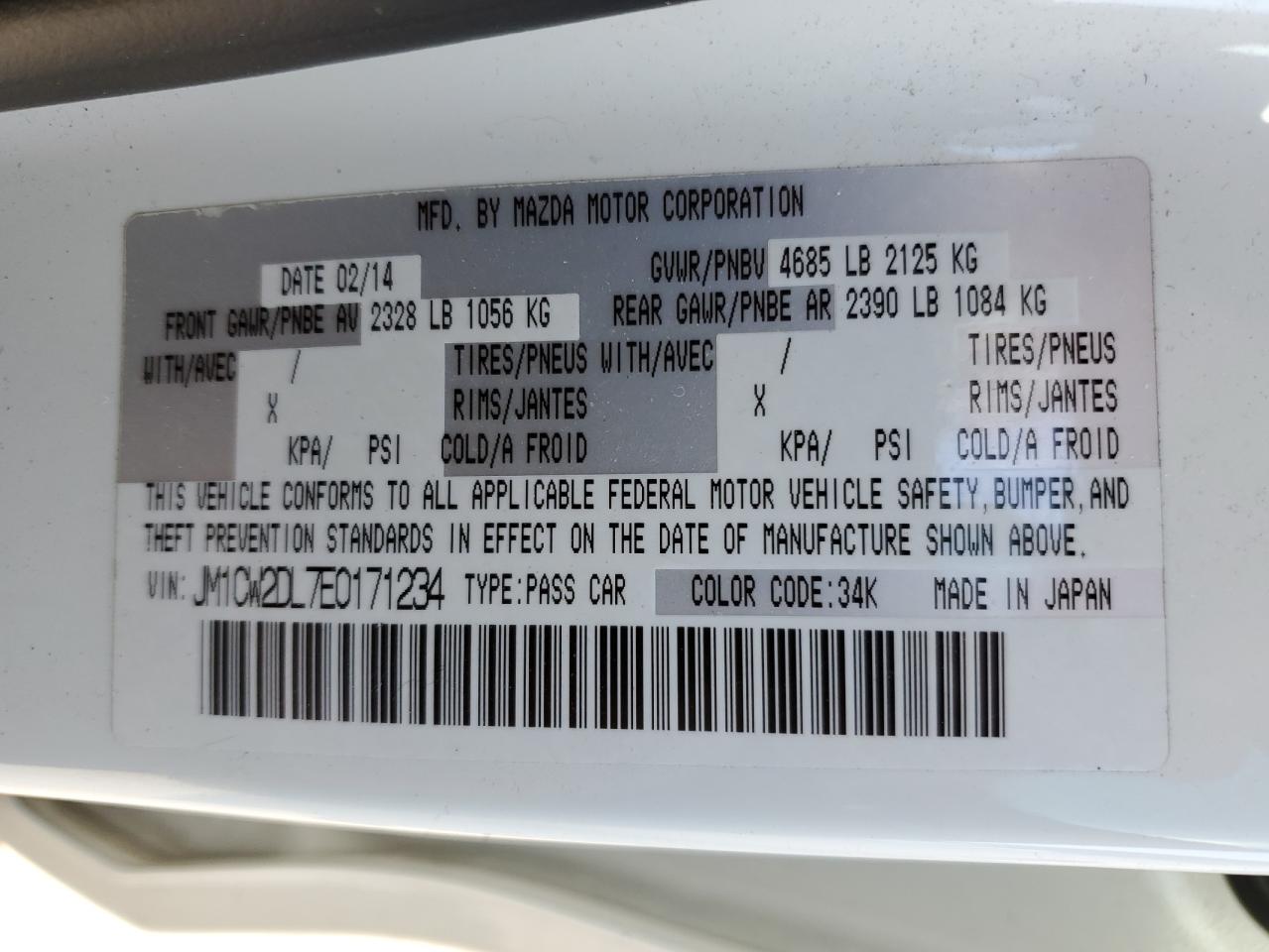 2014 Mazda 5 Grand Touring VIN: JM1CW2DL7E0171234 Lot: 58496204