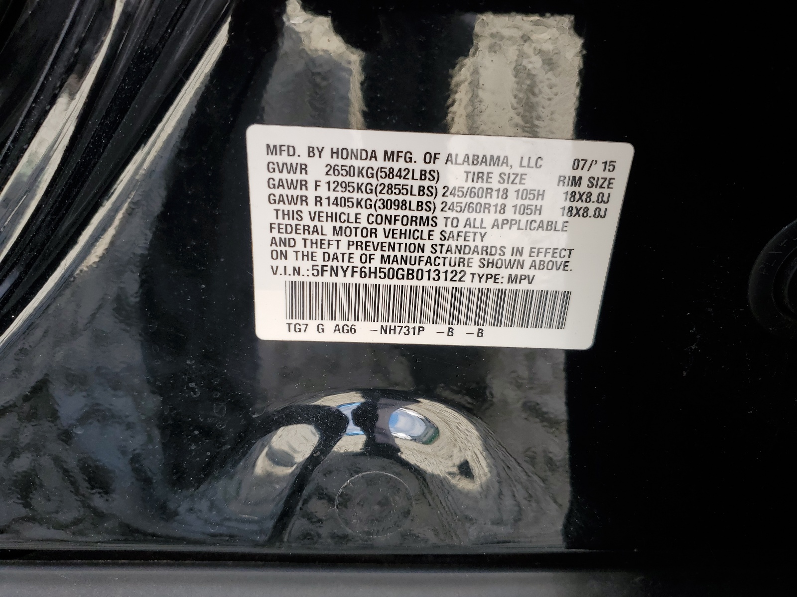 5FNYF6H50GB013122 2016 Honda Pilot Exl