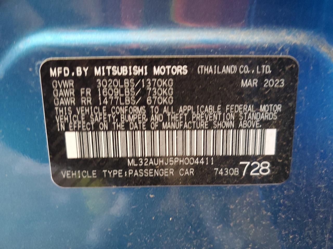 2023 Mitsubishi Mirage Es VIN: ML32AUHJ5PH004411 Lot: 58438444