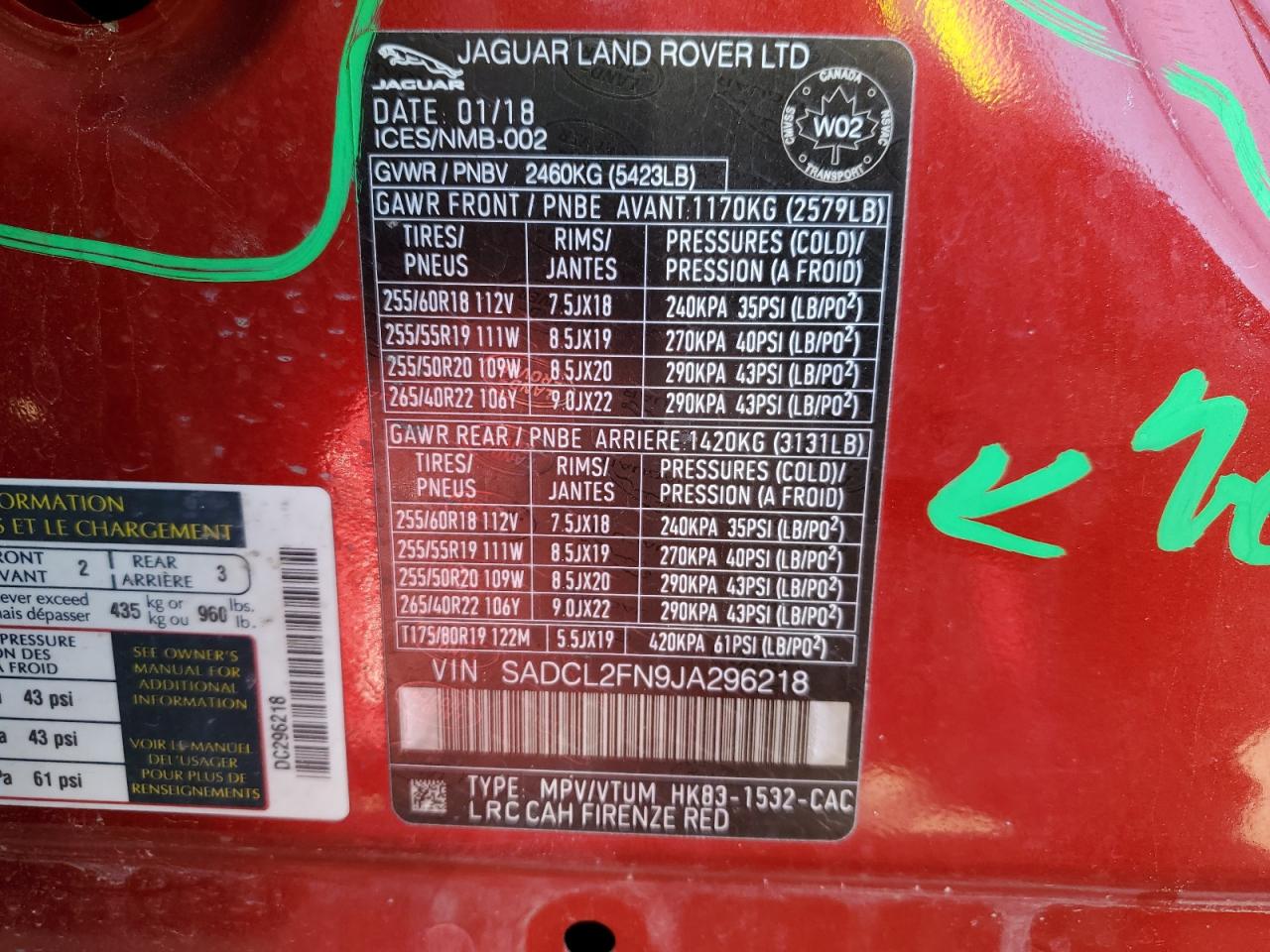 2018 Jaguar F-Pace R - Sport VIN: SADCL2FN9JA296218 Lot: 58705014