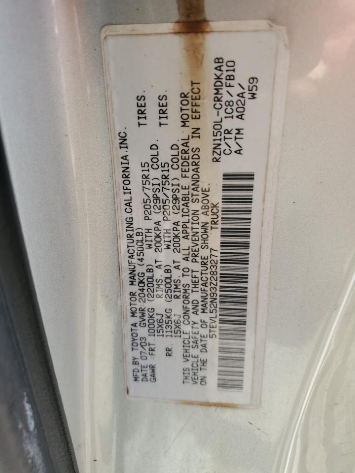 2003 Toyota Tacoma Xtracab VIN: 5TEVL52N93Z283277 Lot: 59515384