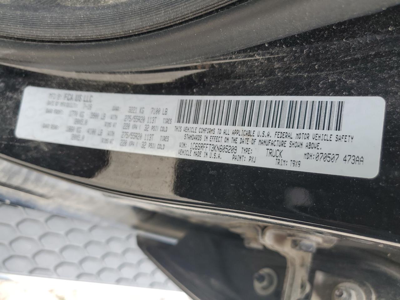 2019 Ram 1500 Big Horn/Lone Star VIN: 1C6SRFFT3KN605209 Lot: 59765064