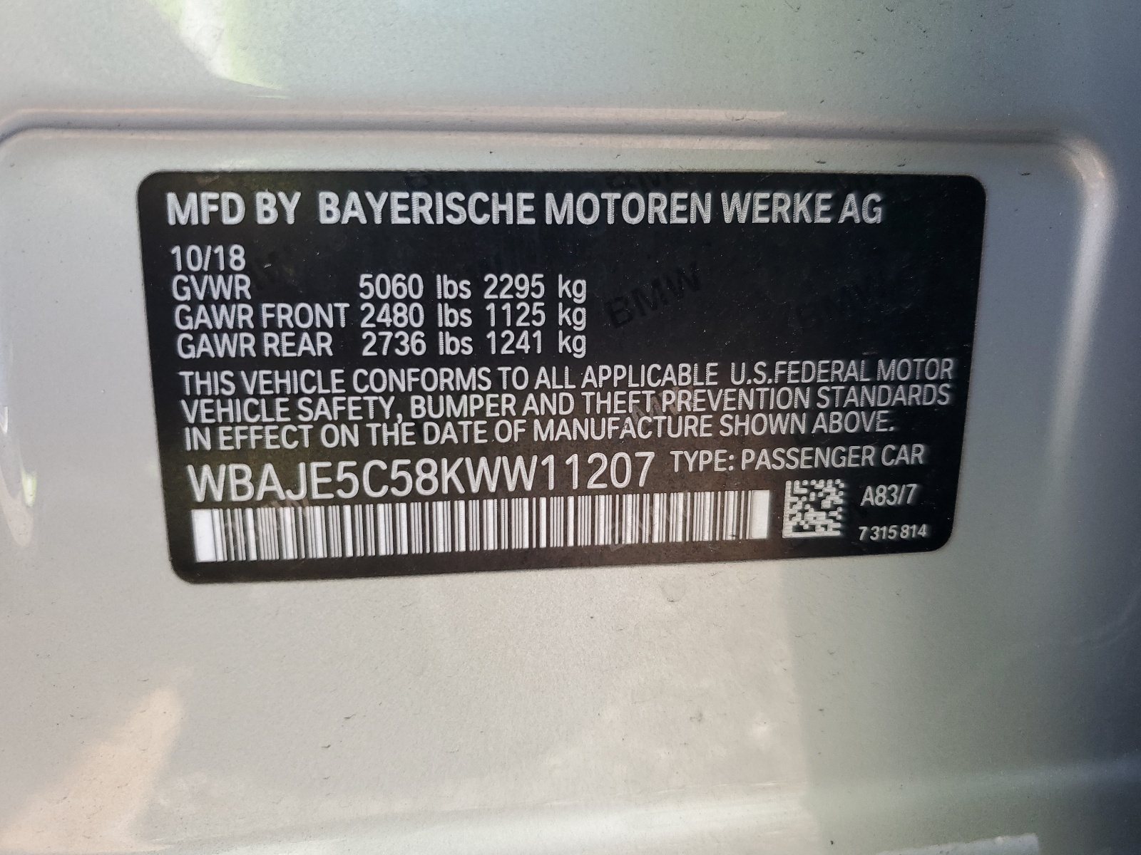 WBAJE5C58KWW11207 2019 BMW 540 I
