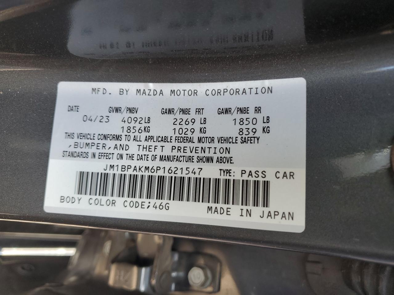 JM1BPAKM6P1621547 2023 Mazda 3 Select