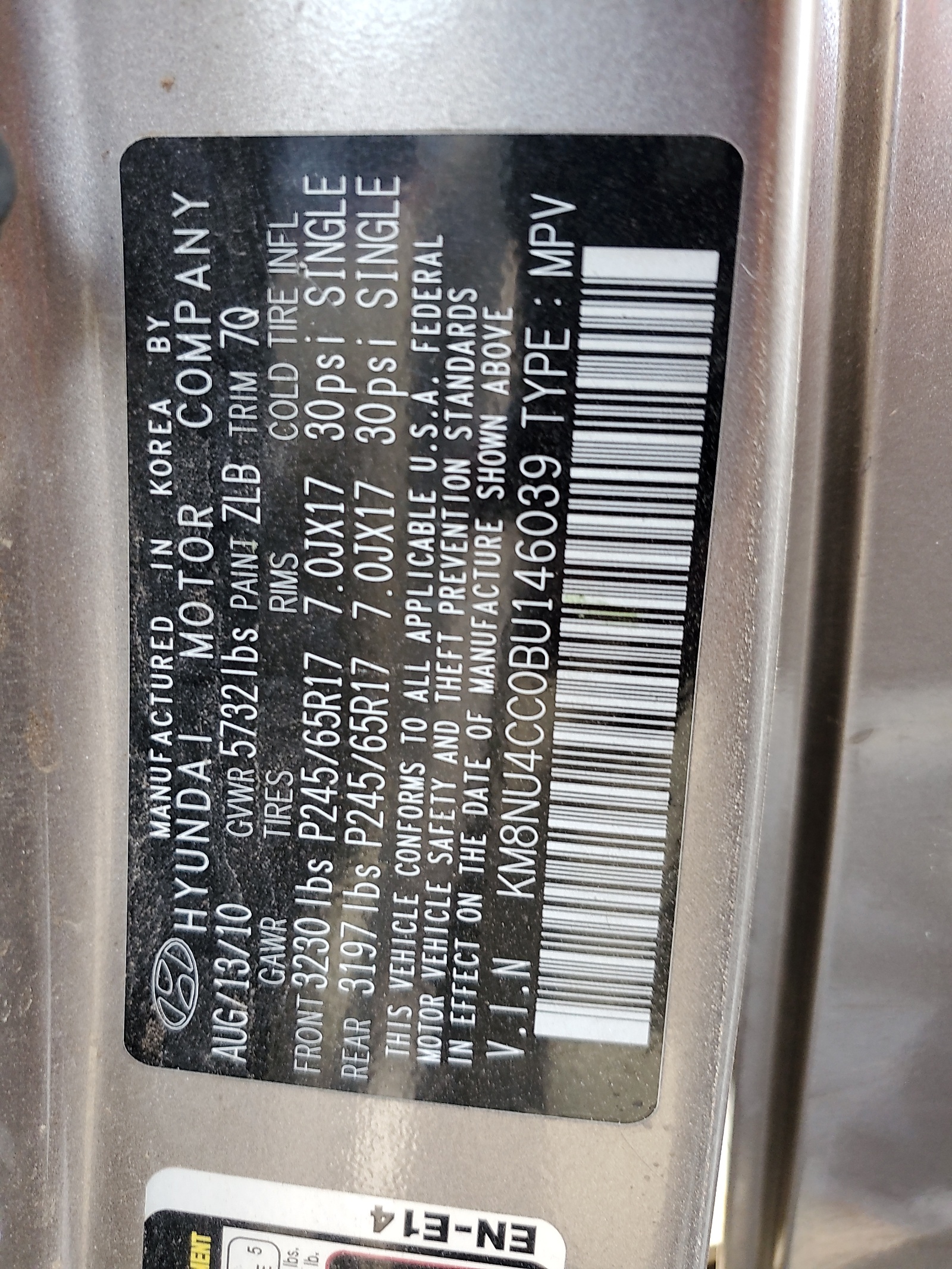 KM8NU4CC0BU146039 2011 Hyundai Veracruz Gls