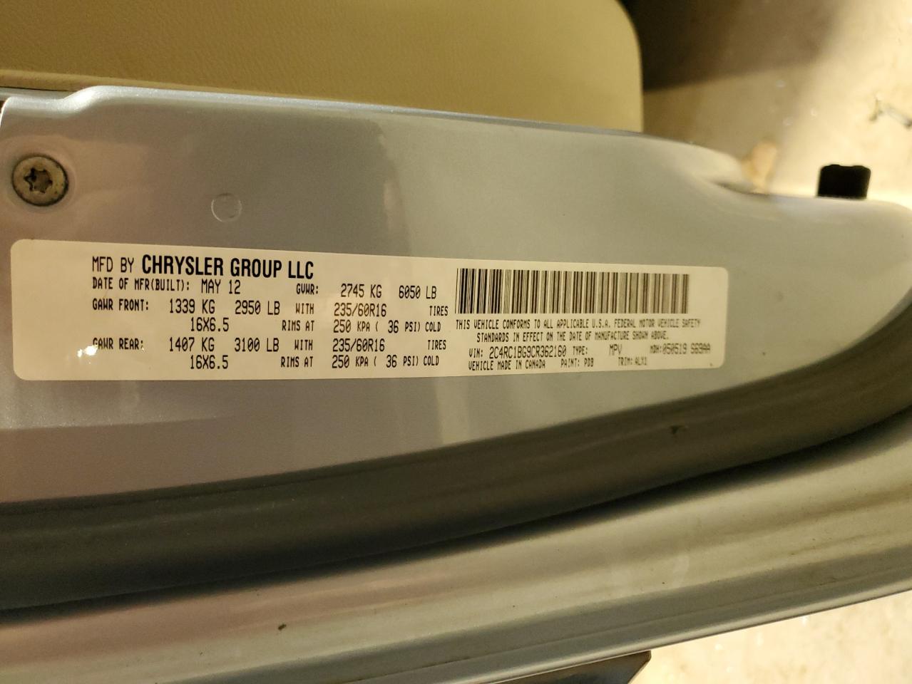 2012 Chrysler Town & Country Touring VIN: 2C4RC1BG9CR362160 Lot: 60595764