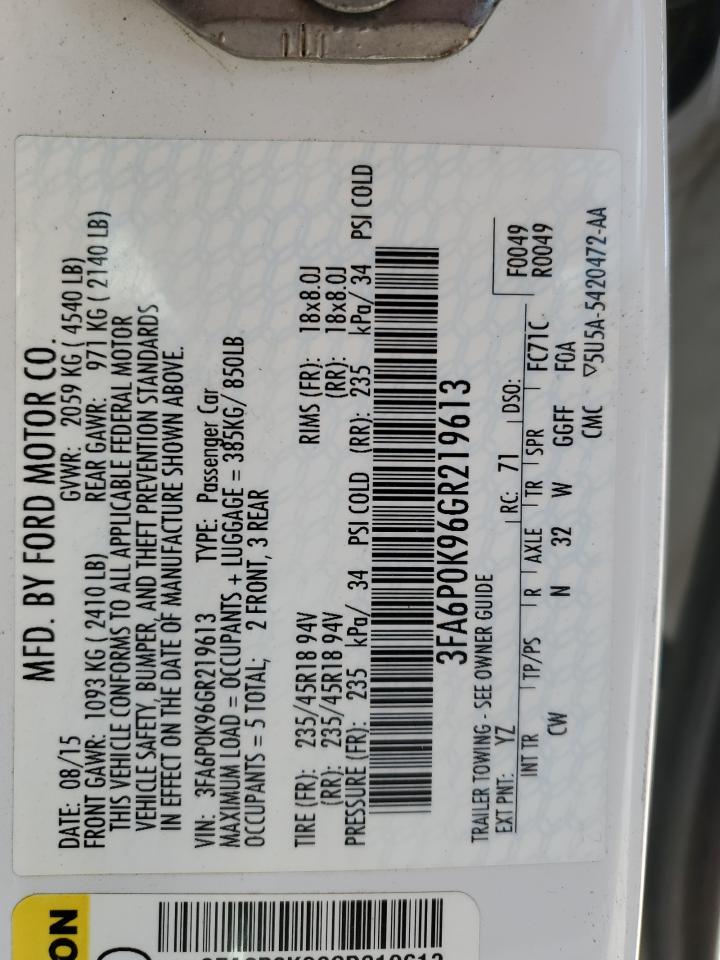 2016 Ford Fusion Titanium VIN: 3FA6P0K96GR219613 Lot: 58318324