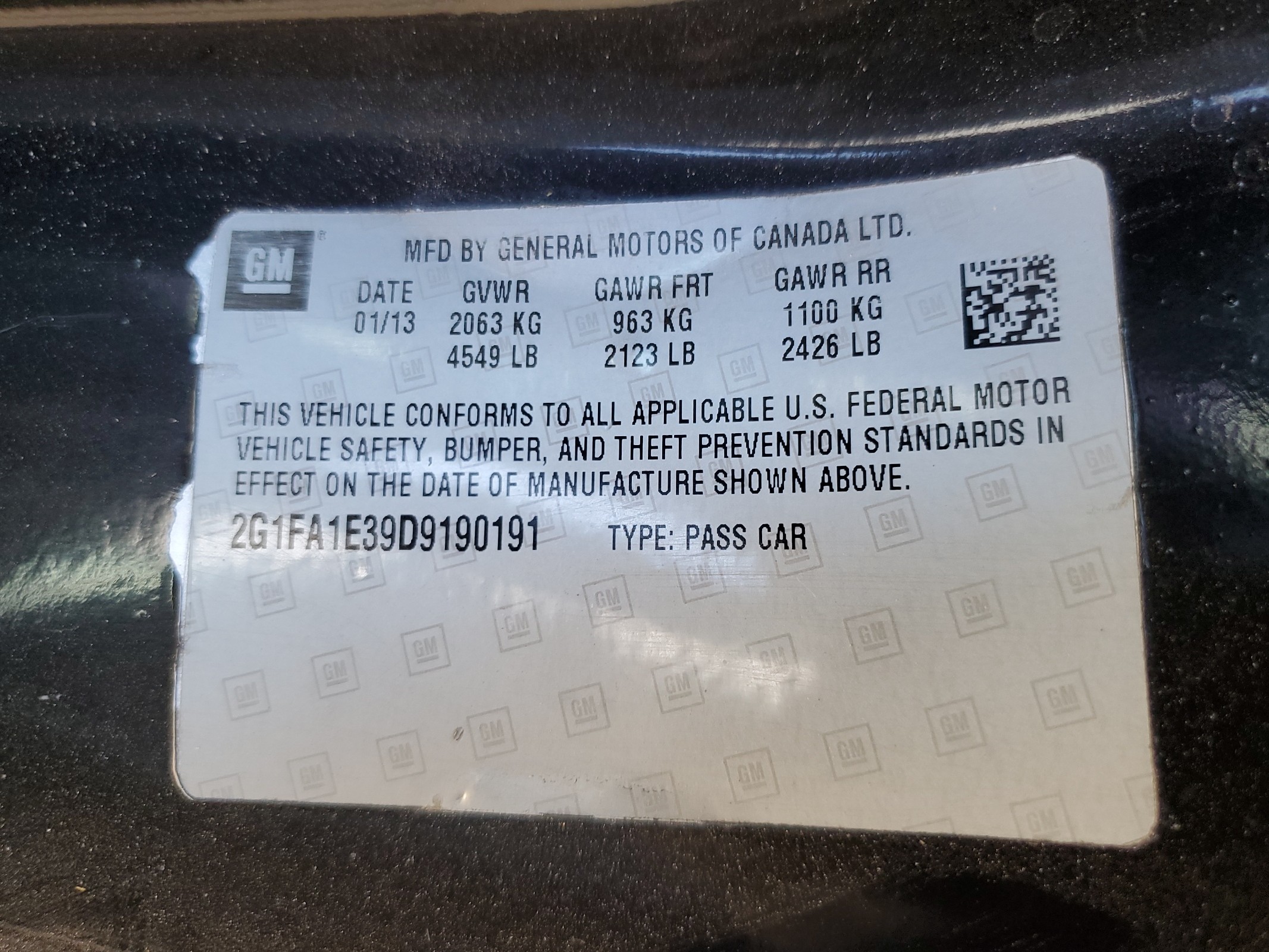 2G1FA1E39D9190191 2013 Chevrolet Camaro Ls