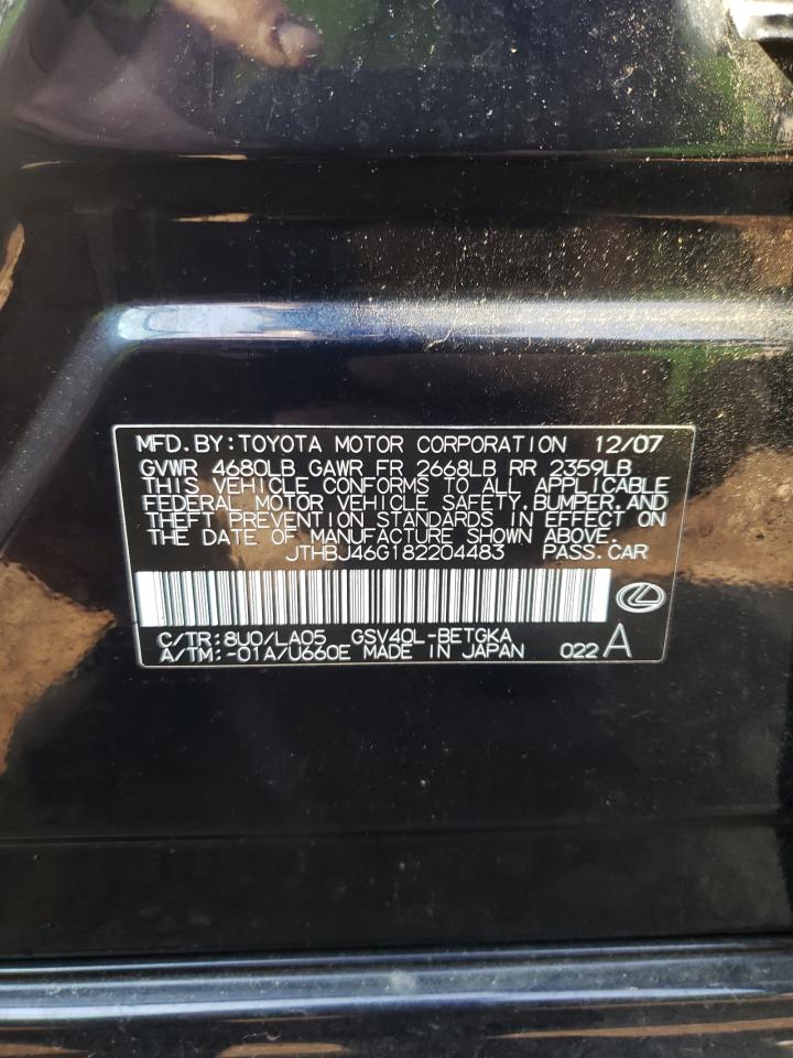 2008 Lexus Es 350 VIN: JTHBJ46G182204483 Lot: 59122954