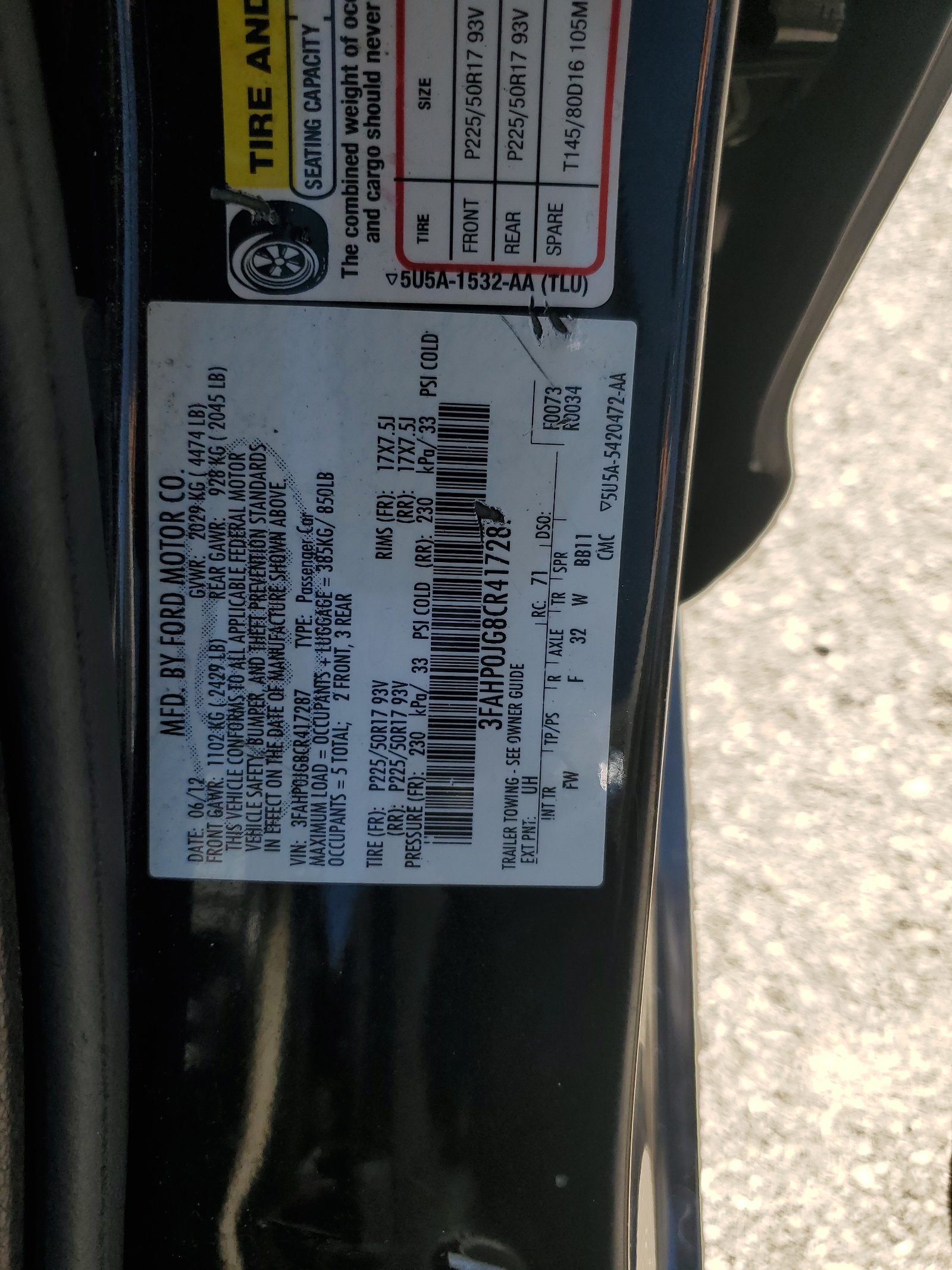 3FAHP0JG8CR417287 2012 Ford Fusion Sel