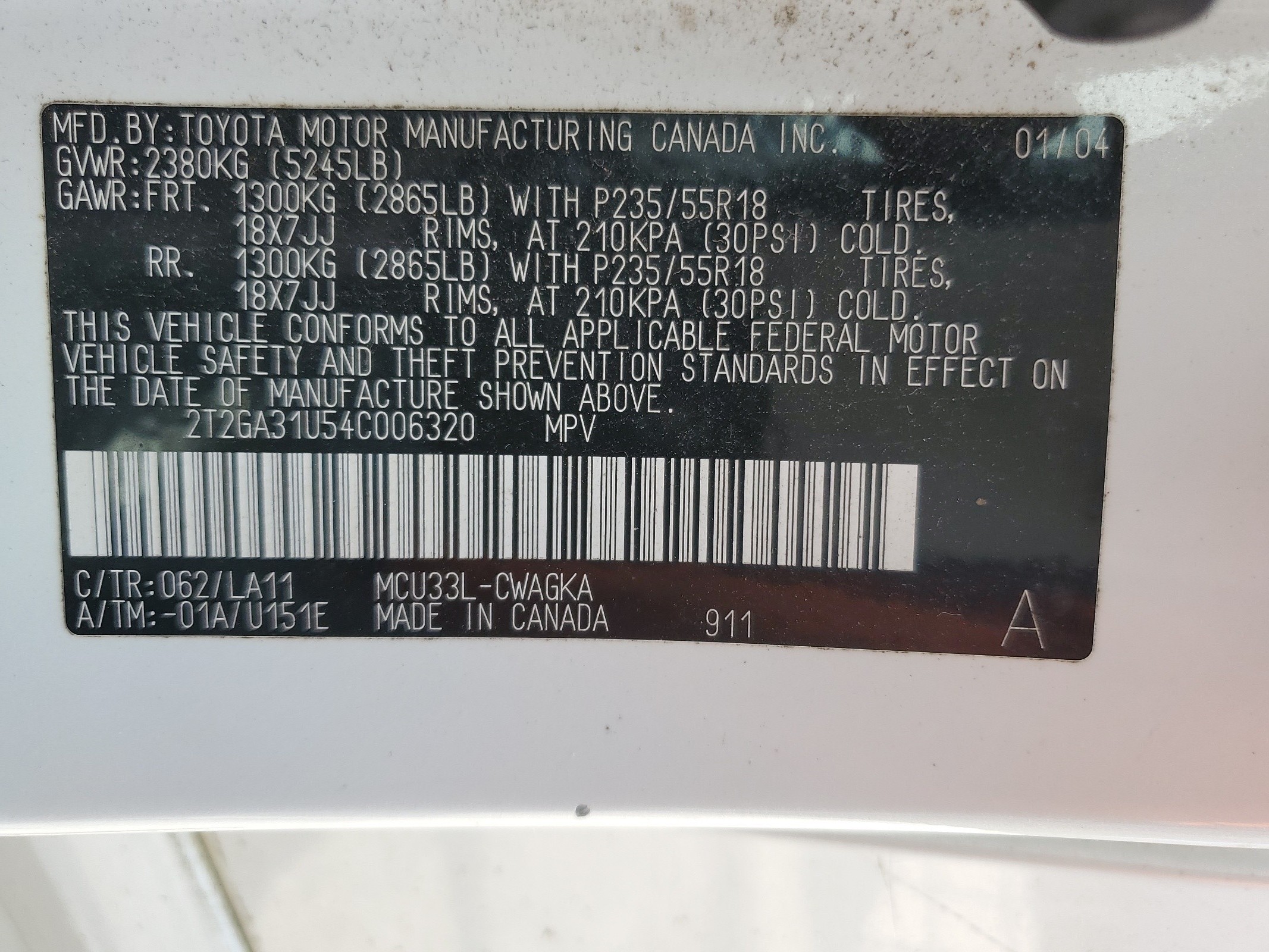 2T2GA31U54C006320 2004 Lexus Rx 330