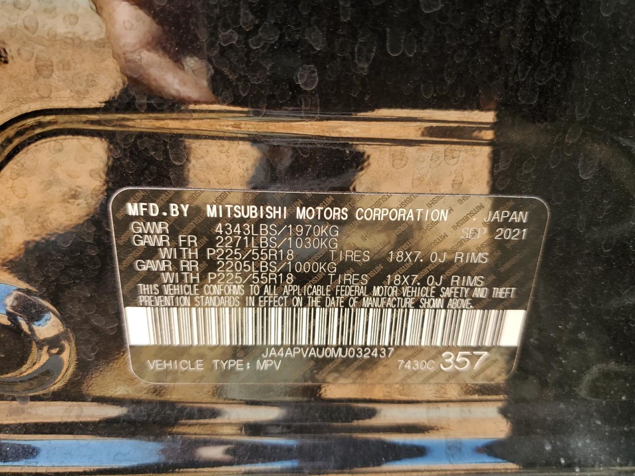 2021 Mitsubishi Outlander Sport Se VIN: JA4APVAU0MU032437 Lot: 60673574