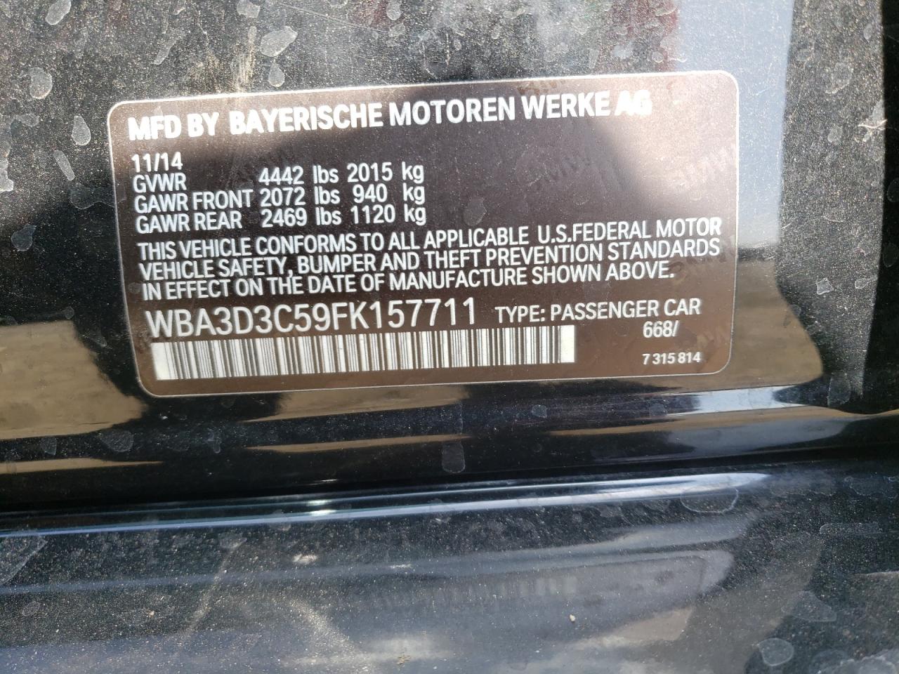 2015 BMW 328 D VIN: WBA3D3C59FK157711 Lot: 60935734