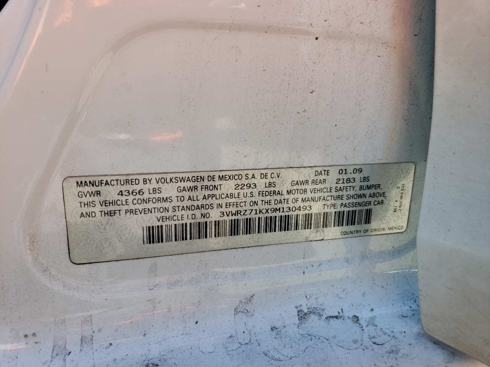 3VWRZ71KX9M130493 2009 Volkswagen Jetta Se